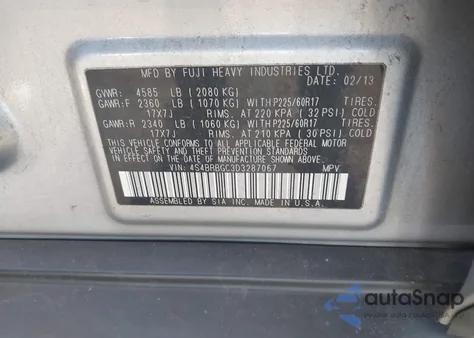 2013 Subaru Outback 2.5I Premium from USA, damaged, VIN 4S4BRBGC3D3287067